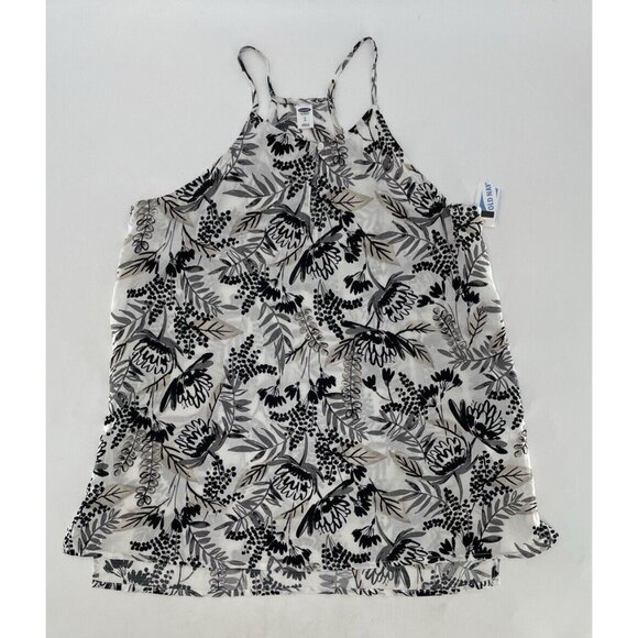 NWT Old Navy Hawaiian Blouse White Sleeveless Racerback Top Sz Small Lightweight - Picture 1 of 9